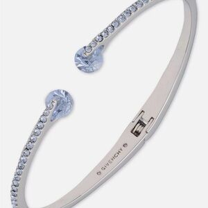 Givenchy Slivertone Lavender floating Stone & Crystal Cuff Bangle Bracelet New